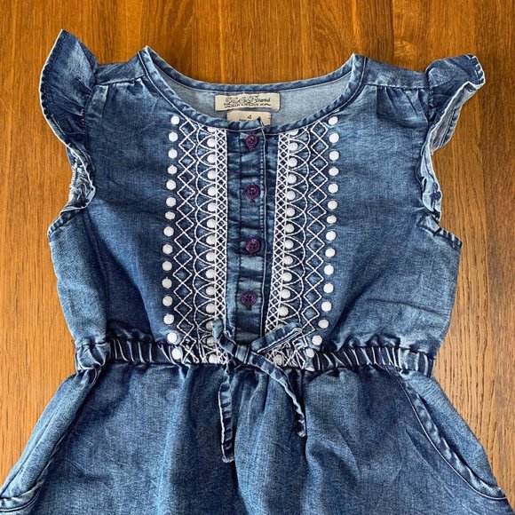 LUCKY BRAND Girls Chambray Dress 4 4T Embroidered Denim Toddler Girl Embroidery - Picture 3 of 6